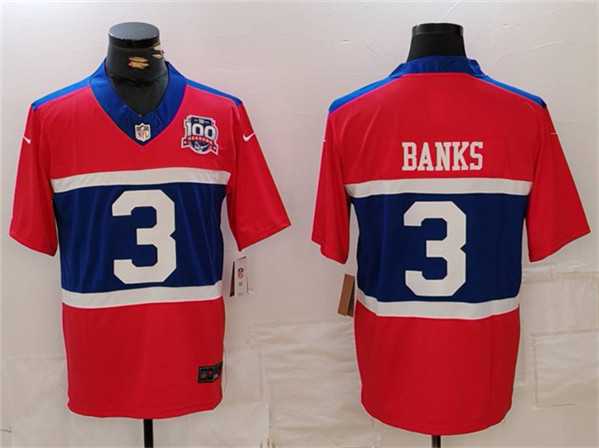 Mens New York Giants #3 Deonte Banks Century Red 100TH Season Commemorative Patch Limited Stitched Jersey